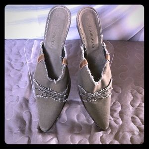 Awesome Gray/Green Cotton Canvas Mules.